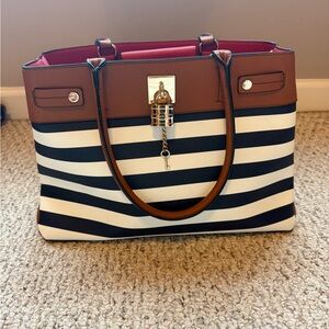 Brown and Black Structured Tote with Leather Accents